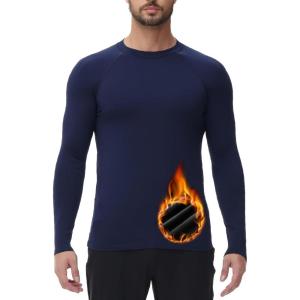 imageHUGE SPORTS Thermal Underwear for Men Long Sleeve Thermal Shirts Fleece Lined Compression Base Layer Thermal Underwear TopNavyblue Crewneck