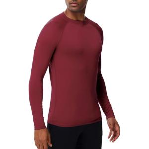 imageHUGE SPORTS Thermal Underwear for Men Long Sleeve Thermal Shirts Fleece Lined Compression Base Layer Thermal Underwear TopRed Crewneck