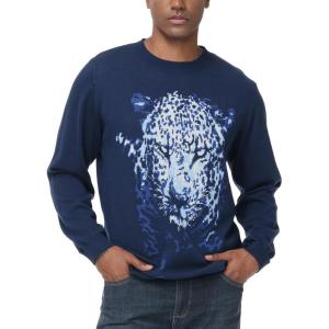 imageHUGE SPORTS Mens Graphic Print Sweater 100 Soft Cotton Knit Crewneck Pullover Long Sleeve Casual Winter Top Unisex SweatersBlue Jaguar
