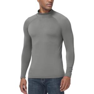 imageHUGE SPORTS Thermal Underwear for Men Turtleneck Long Sleeve Thermal Shirts Fleece Lined Base Layer Thermal Underwear TopGrey Marl Turtlenecks