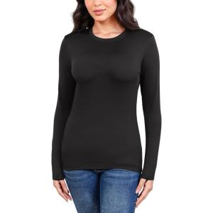 imageHUGE SPORTS Thermal Shirts for Women Long Sleeve Fleece Tops Workout Running Base Layer Slim Fit Cold Weather GearBlack