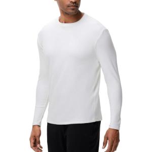 imageHUGE SPORTS Thermal Underwear for Men Long Sleeve Thermal Shirts Fleece Lined Crew Neck Base Layer Thermal Underwear TopWhite