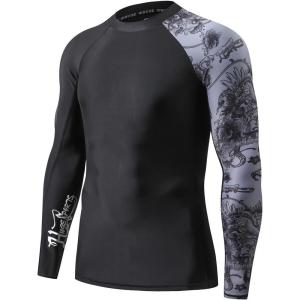 imageHUGE SPORTS Mens Rash Guard Long Sleeves UPF 50 UV Sun Protection Quick Drying Splice Compression Swim ShirtsBlack