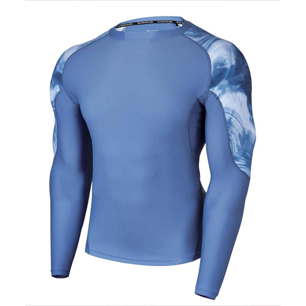imageHUGE SPORTS Mens Rash Guard Long Sleeves UPF 50 UV Sun Protection Quick Drying Splice Compression Swim ShirtsOcean