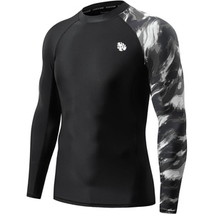 image:imageHUGE SPORTS Mens Long Sleeve Rash Guard UPF 50 Sun Protection Swim ShirtBlack Water Wave
