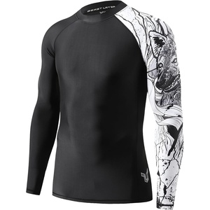image:imageHUGE SPORTS Mens Rash Guard Shirts Quick Dry Long Sleeve Swim ShirtsBlack Hyena