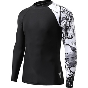 image:imageHUGE SPORTS Mens Rash Guard Shirts Quick Dry Long Sleeve Swim ShirtsBlack Mustang